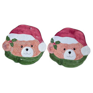 2 Santa Bear Platters Benchmark 1992 Christmas Cookies Baking Treats Shelf Decor